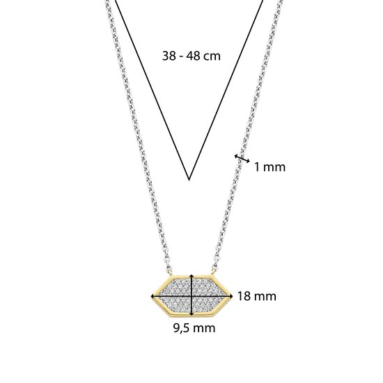 Ti Sento Milano TI SENTO MILANO 34040ZY/42 Zilver gerhodineerd collier, met vaste hanger verguld pavé zirconia's, 42 cm