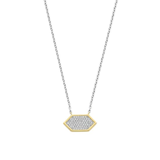 Ti Sento Milano TI SENTO MILANO 34040ZY/42 Zilver gerhodineerd collier, met vaste hanger verguld pavé zirconia's, 42 cm