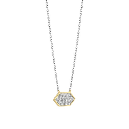 Ti Sento Milano TI SENTO MILANO 34040ZY/42 Zilver gerhodineerd collier, met vaste hanger verguld pavé zirconia's, 42 cm