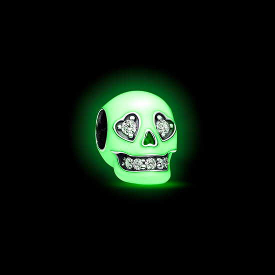 Pandora PANDORA 792811C01 Skull sterling silver charm with zirconia and white glow in the dark enamel