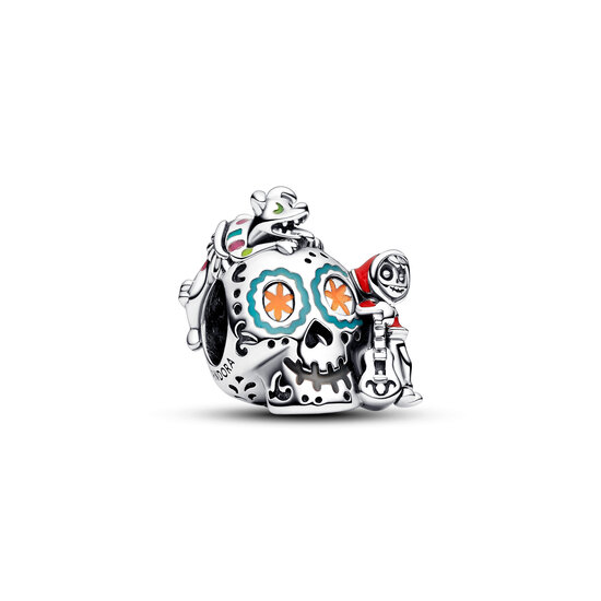 Pandora PANDORA DISNEY 792817C01 Pixar Coco skull sterling silver charm, with red, green, orange, yelllow, pink and glow in the dark enamel