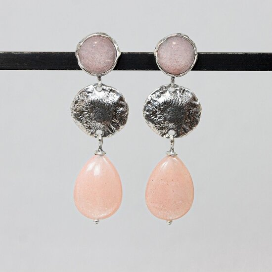 Jéh Jewels Jéh Jewels 20856 Zilveren oorstekers met trio hanger en Roze Maansteen