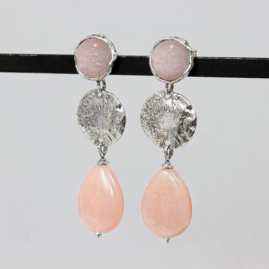 Jéh Jewels Jéh Jewels 20856 Zilveren oorstekers met trio hanger en Roze Maansteen