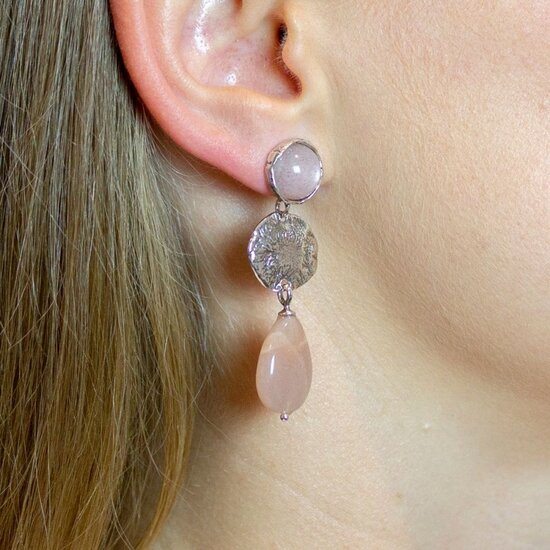 Jéh Jewels Jéh Jewels 20856 Zilveren oorstekers met trio hanger en Roze Maansteen