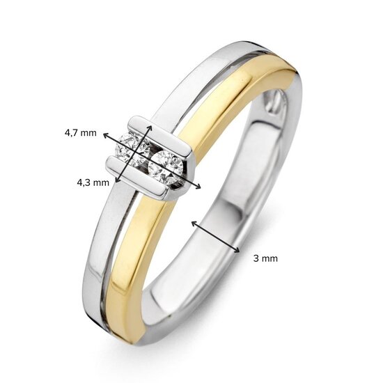 Collectie Milikan Huiscollectie 14krt bicolor briljantring, 2x diamant tot. 0.10ct H/SI in V-zetting 1056495