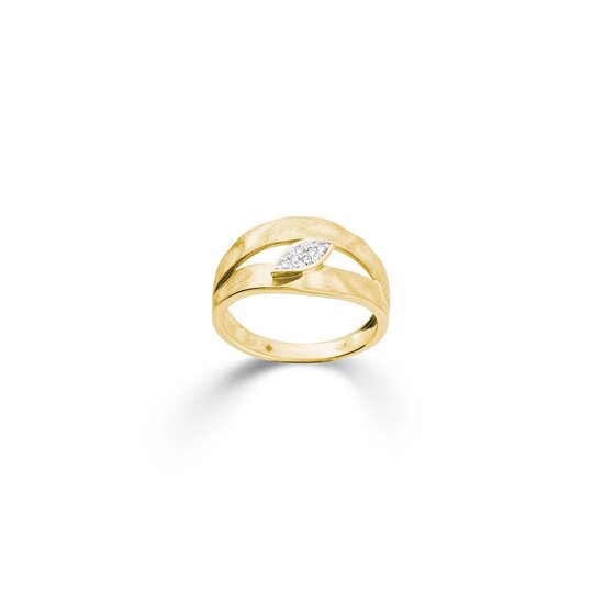 Collectie Milikan Huiscollectie 14krt geelgouden ring fantasie bladvorm met diamant tot. 0.04ct H/SI, 1056377