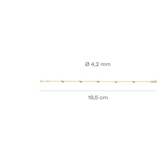 Blush BLUSH 14krt geelgouden armband 5x platte bollen, 18.5 cm, 2222YGO