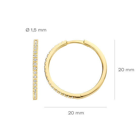 Blush BLUSH 14krt geelgouden klapcreolen rond 20 mm, 1.5 mm breed met zirconia's 7306YZI