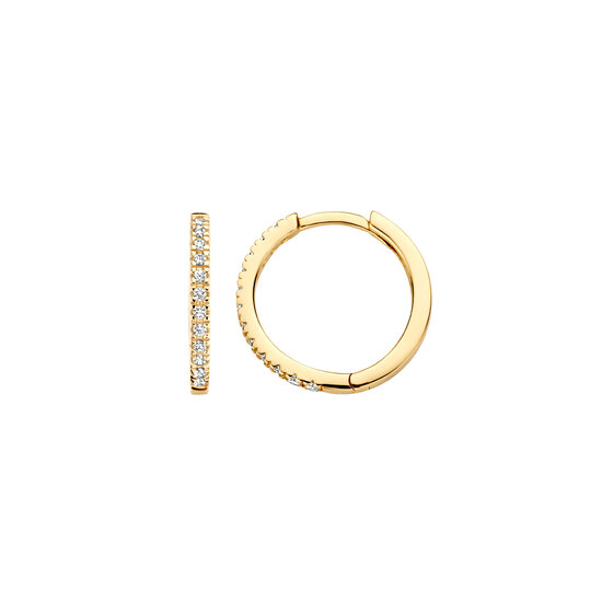 Blush BLUSH 14krt geelgouden klapcreolen rond 14 mm, 1.5 mm breed met zirconia's 7309YZI