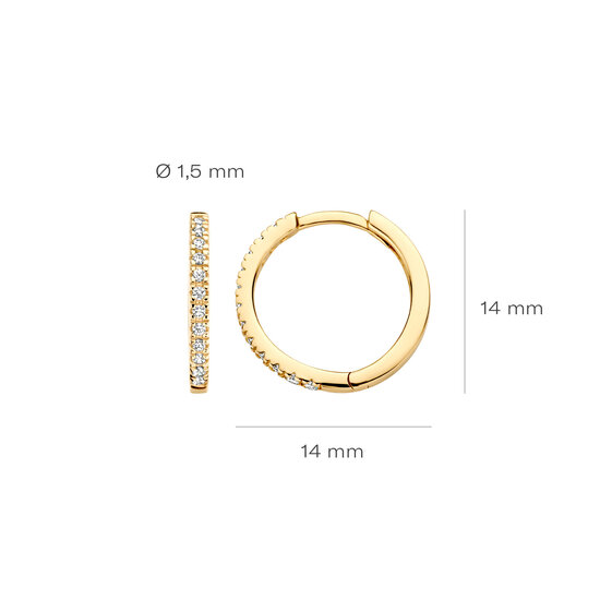 Blush BLUSH 14krt geelgouden klapcreolen rond 14 mm, 1.5 mm breed met zirconia's 7309YZI