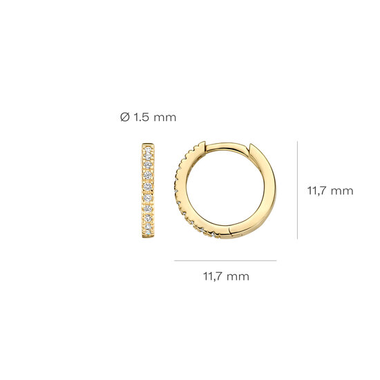 Blush BLUSH 14krt geelgouden klapcreolen rond 12 mm, 1.5 mm breed met zirconia's 7307YZI