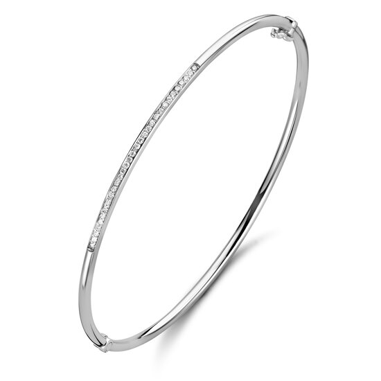 Fjory Fjory Bangle 2mm met diamant 50-A306102-0,11 14 krt witgoud met zilveren kern, 21x diamant totaal 0,11crt TW/VSI, 61mm