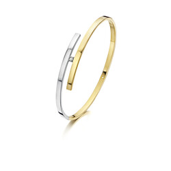 Fjory Bangle 14krt met zilveren kern, verspringend vlak, 3mm, 1x0,05crt diamant