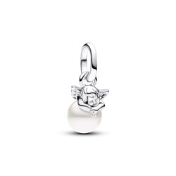 PANDORA 793108C01 Cupid angel sterling silver mini dangle with cultured pearl