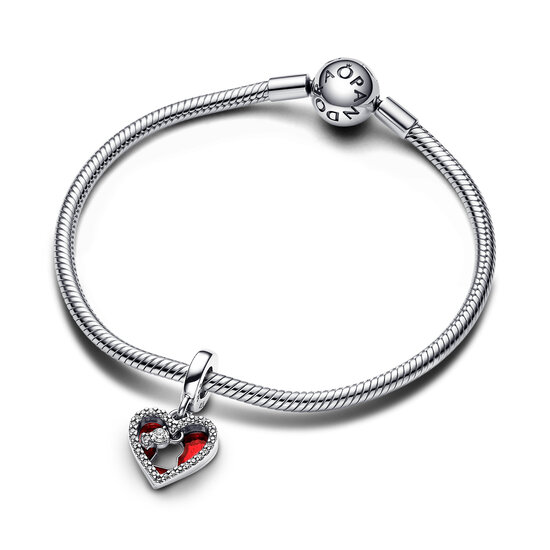 Pandora PANDORA 793119C01 Padlock heart sterling silver double dangle with zirconia and red enamel