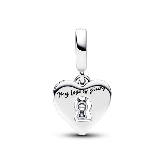 Pandora PANDORA 793119C01 Padlock heart sterling silver double dangle with zirconia and red enamel