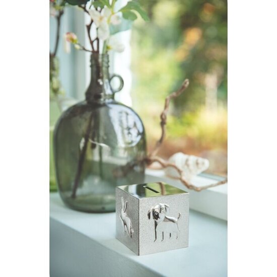 Zilverstad kinderbestek en spaarpotten Spaarpot Kubus huisdieren 6025060, zilverkleur