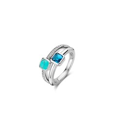 TI SENTO MILANO 12326DB Zilver gerhodineerde ring, 2 baans met blauw