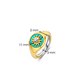 Ti Sento Milano TI SENTO MILANO 12335TQ Zilver vergulde zegelring, met vergulde zon en zirconia in turkooiskleurige steen