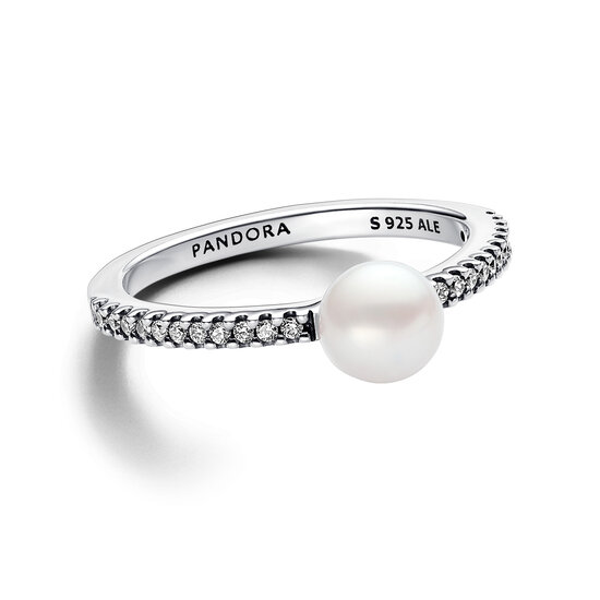Pandora PANDORA 193158C01 Sterling silver ring with white treated freswater cultured pearl and zirconia
