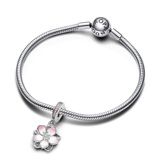 Pandora PANDORA 790667C01 Movable cherry blossom sterling silver dangle with pink and white enamel and zirconia