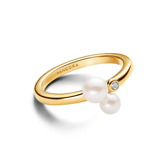 Pandora PANDORA SHINE 163156C01 14k Gold-plated ring with white treated freshwater cultured pearl and zirconia