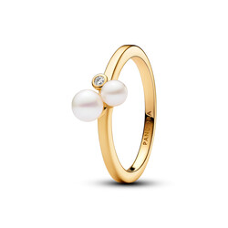 PANDORA SHINE 163156C01 14k Gold-plated ring with pearl and zirconia