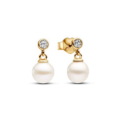 PANDORA SHINE 263153C01 14k Gold-plated drop earrings with pearl and zirconia