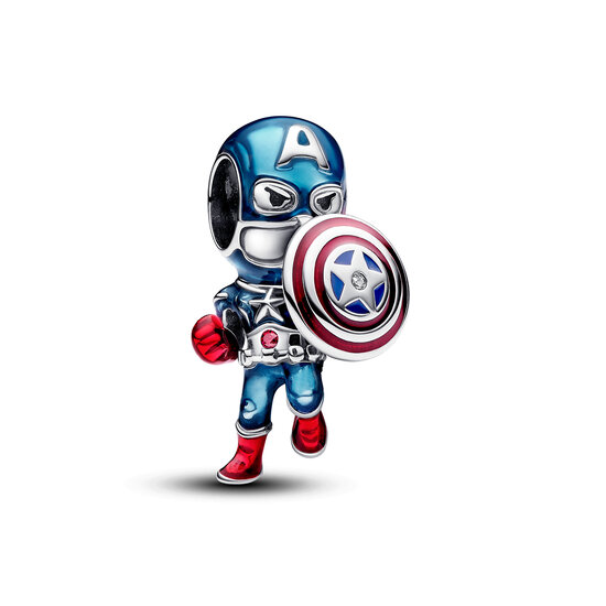 Pandora PANDORA MARVEL 793129C01 Captain America sterling silver charm with red and blue enamel and zirconia