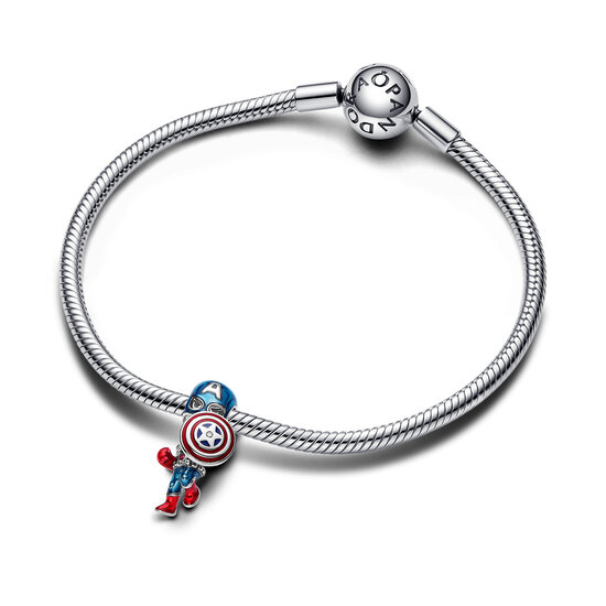 Pandora PANDORA MARVEL 793129C01 Captain America sterling silver charm with red and blue enamel and zirconia
