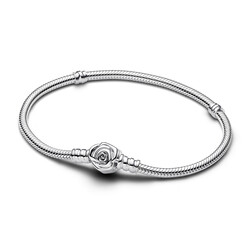 PANDORA 593211C00 Snake chain sterling silver bracelet with rose clasp,