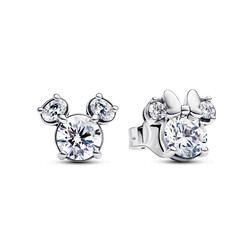 PANDORA DISNEY 293219C01 Mickey and Minnie silhouette silver stud earrings