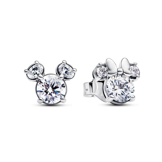 Pandora PANDORA DISNEY 293219C01 Mickey and Minnie silhouette sterling silver stud earrings with zirconia