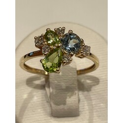 Huiscollectie 14krt geelgouden ring met topaas, peridot en diamant