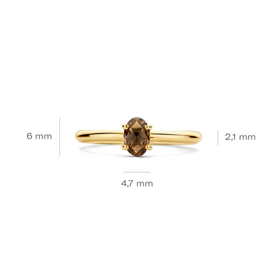 Blush BLUSH 14krt geelgouden ring met ovaal gefacetteerde rookkwarts in 4 zetpoten 1242YSQ
