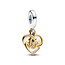 Pandora PANDORA 763237C01 Engravable heart sterling silver and 14k gold-plated double dangle with 0.009ct TW/GHI VS2 lab-grown diamond