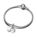 Pandora PANDORA 793200C01 White rose sterling silver double dangle with white Bioresin man-made mother of pearl and zirconia