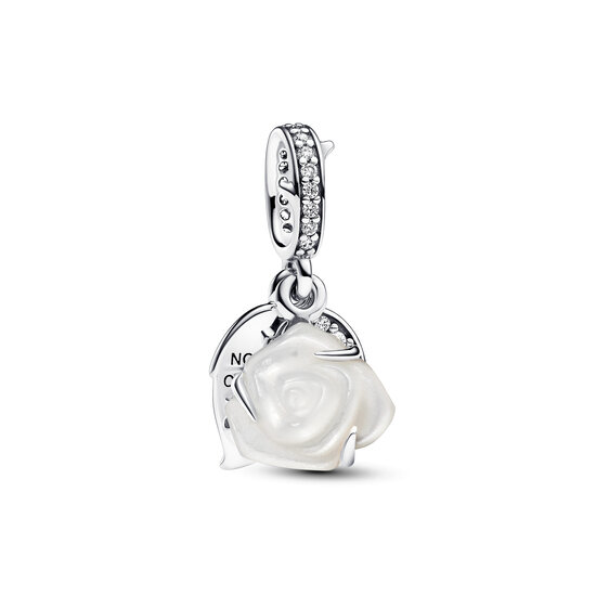 Pandora PANDORA 793200C01 White rose sterling silver double dangle with white Bioresin man-made mother of pearl and zirconia