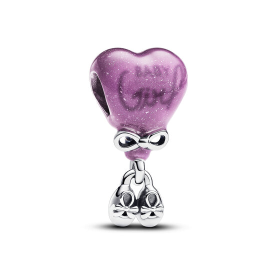 Pandora PANDORA 793238C01 Baby girl balloon sterling silver charm with color changing purple to light pink and black enamel