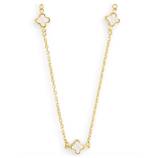 Collectie Milikan Collectie Milikan 14krt geelgouden collier met kleine klavervormige elementen, bezet met parelmoer, 5x, 45 cm, 1057094