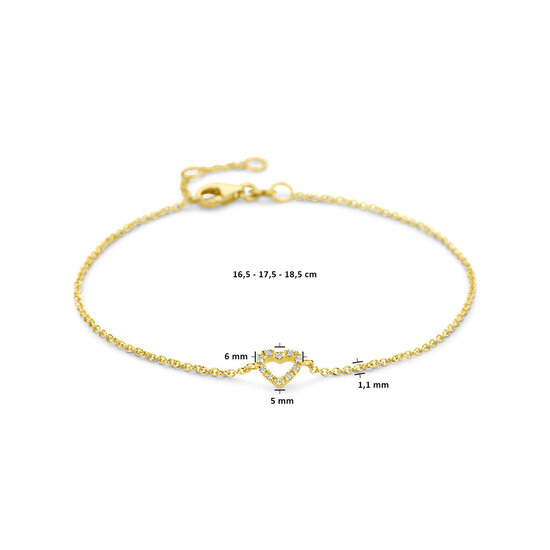 Collectie Milikan Collectie Milikan 14 karaat geel gouden armband hart en diamant 16,5 - 17,5 - 18,5 cm 0.04ct h si