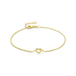 Collectie Milikan 14 karaat geel gouden armband hart en diamant 16,5 - 17,5 - 18,5 cm 0.04ct h si