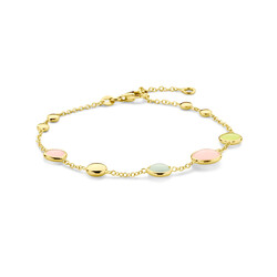 Collectie Milikan 14 karaat geelgouden armband kwartsiet en ronde elementen 17 - 19 cm