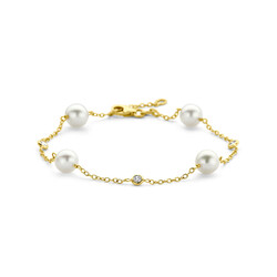 Collectie Milikan 14 karaat geelgouden armband met parel 17 - 19 cm