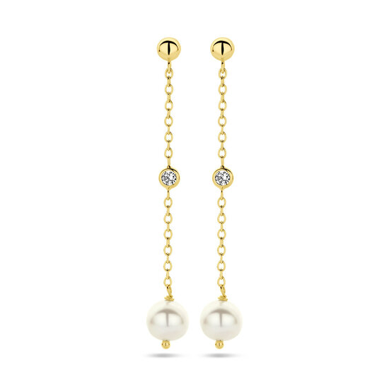 Collectie Milikan Collectie Milikan 14 karaat geelgouden oorhangers met parel en zirconia