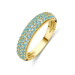 Collectie Milikan 14 karaat geelgouden ring met blauw topaas maat 17 1/4