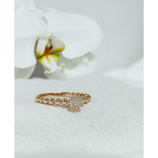 Collectie Milikan Collectie Milikan 14 karaat geelgouden ring, pareldraad, diamant, maat 56.