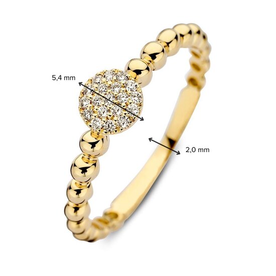 Collectie Milikan Collectie Milikan 14 karaat geelgouden ring, pareldraad, diamant, maat 56.