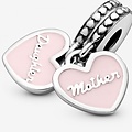 Pandora PANDORA 792072EN40 Mother and daughter split heart silver dangle with zirconia and pink enamel