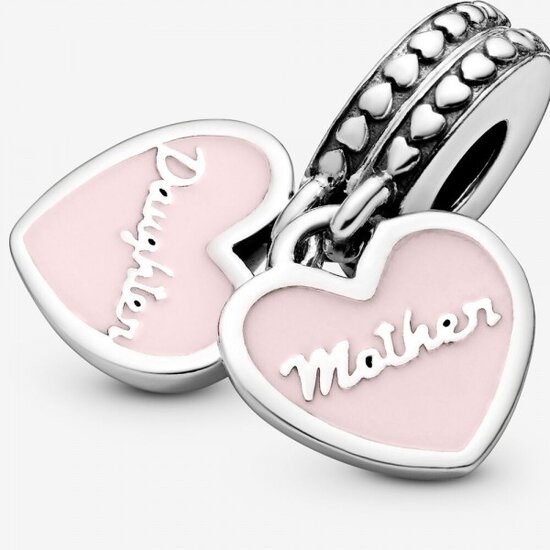 Pandora PANDORA 792072EN40 Mother and daughter split heart silver dangle with zirconia and pink enamel